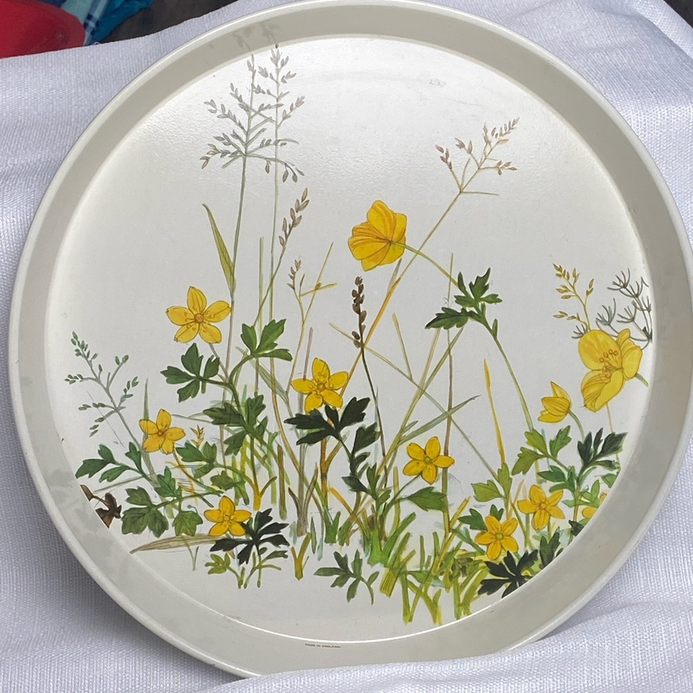 Vtg Metal Round Tray Floral Made In England 12” x 12”